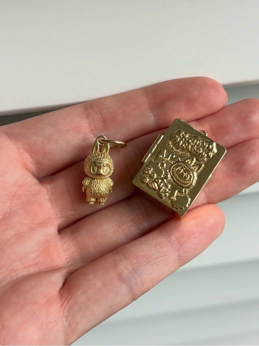solid gold Labubu and box charm set